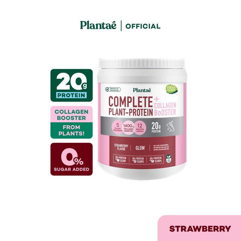 (ส่งฟรี) Plantae Complete Plant-Protein : Collagen Booster รส Strawberry 1 กระปุก ขนาด 800g : โปรตีนพืช บำรุงผิว คอลลาเจน สตรอว์เบอร์รี่