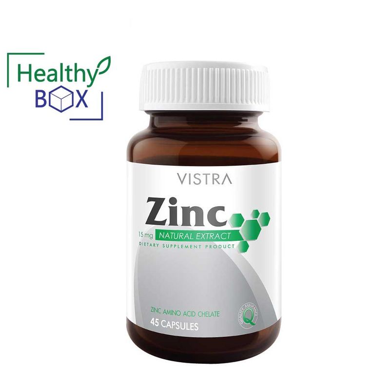 VISTRA ZINC 15 mg ลดปัญหาสิว ฝ้า ป้องกันผมร่วง (V)