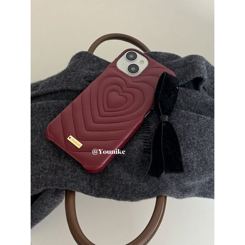 เคสป้องกันโทรศัพท์มือถือหนัง ลายหัวใจ สีแดง สไตล์เกาหลี สําหรับ Apple Iphone 15pro 14promax 13 12 11