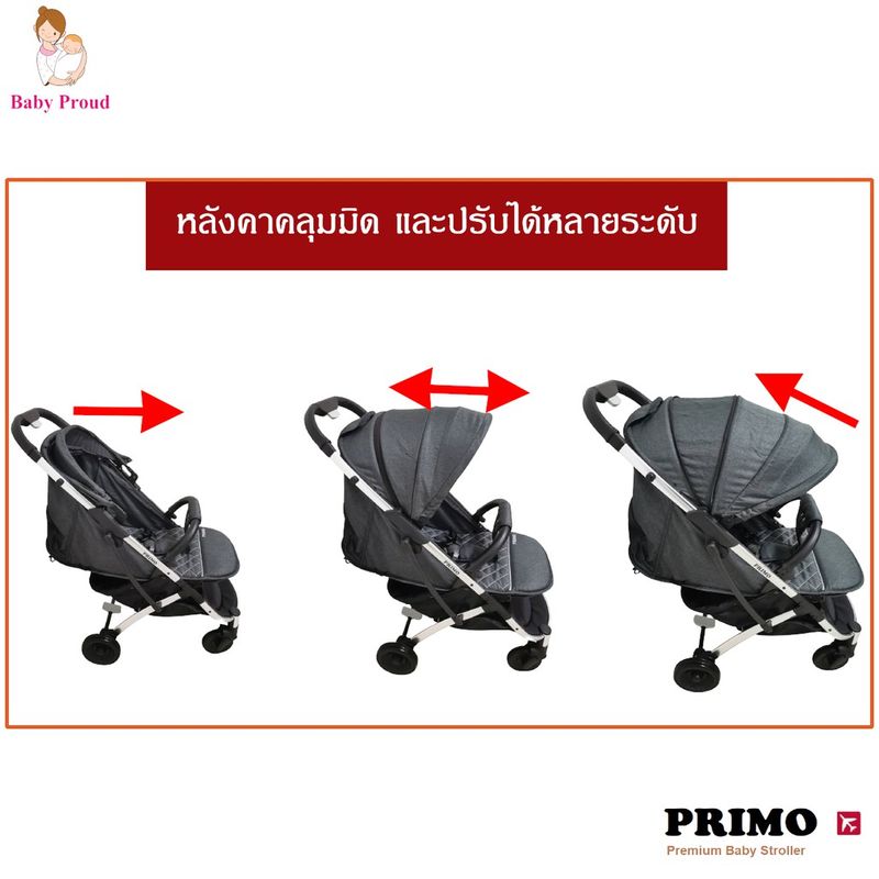 💥(ลดเพิ่ม 399.-ทักแชท) PRIMO รถเข็นเด็ก พับแล้วลากได้ ไม่ต้องหิ้ว นั่งนอนได้