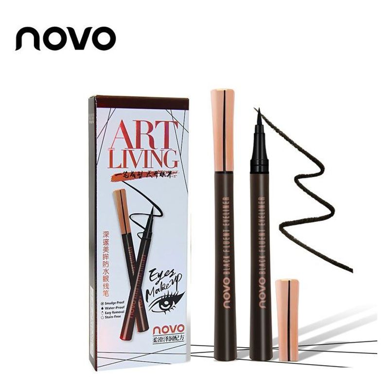 [No.5188] Novo Black Fluent Eyeliner อายไลน์เนอร์ หัวพู่กัน สีดำสนิท หัวเรียกเล็กเขียนง่าย