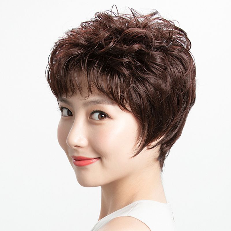 วิกผมสั้น Short wig มีหน้าม้า เหมือนผมจริง วิกผมสั้นผู้หญิง แฮร์พีชผมบ๊อบสั้น มี 3 สีให้เลือก วิกผมสั้นลอน สำหรับวัยกลางคนและผู้สูงอายุ