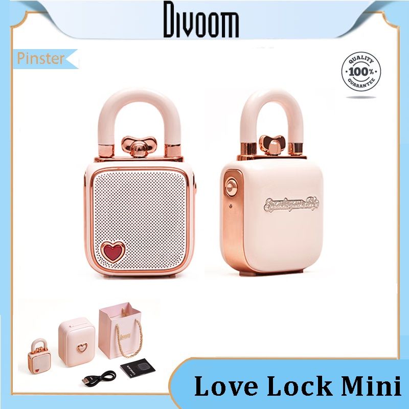 Divoom Love Lock ลําโพงซับวูฟเฟอร์ไร้สายบลูทูธ สีชมพู ขนาดเล็ก แบบพกพา พร้อมไมโครโฟน ของขวัญวันเกิดคริสต์มาส สําหรับเด็กผู้หญิง