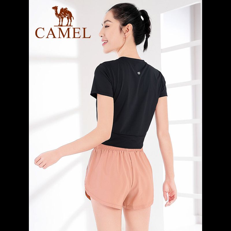 Camel ผู้หญิงเสื้อยืดกีฬาวิ่งแขนสั้นโยคะเสื้อสำหรับหญิง