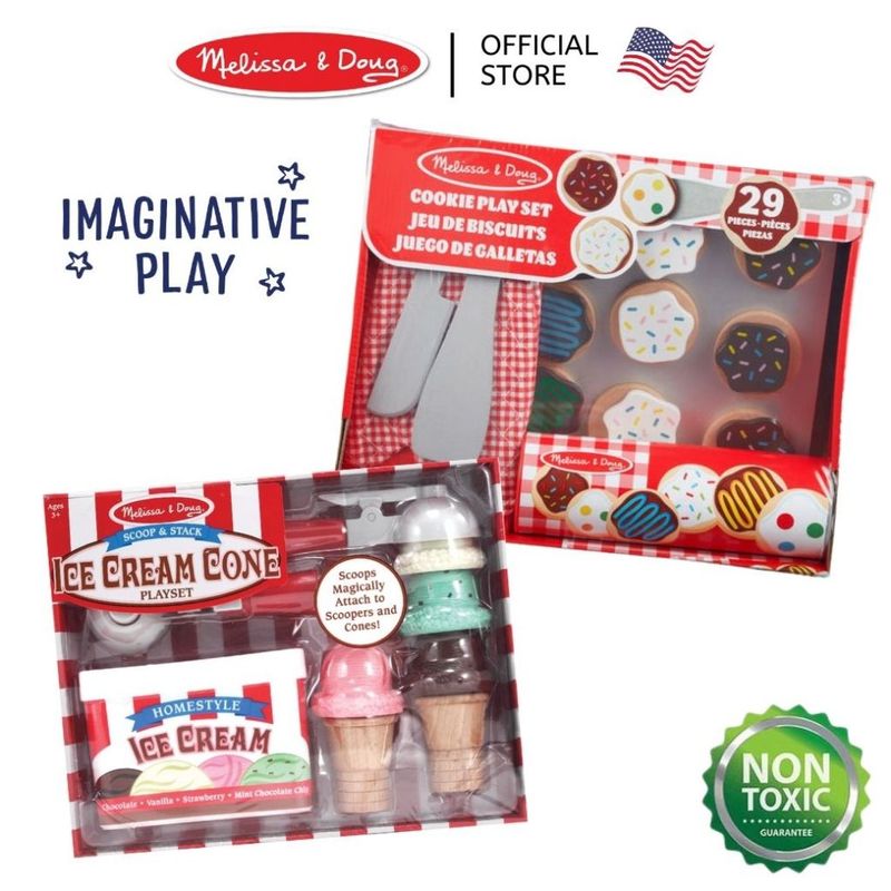 [ที่ตักสนุกเหมือนจริง!] ของเล่นไอติม ของเล่นคุ๊กกี้ Melissa & Doug Scoop & Stack Ice Cream Cone & Cookie Play Set 4087