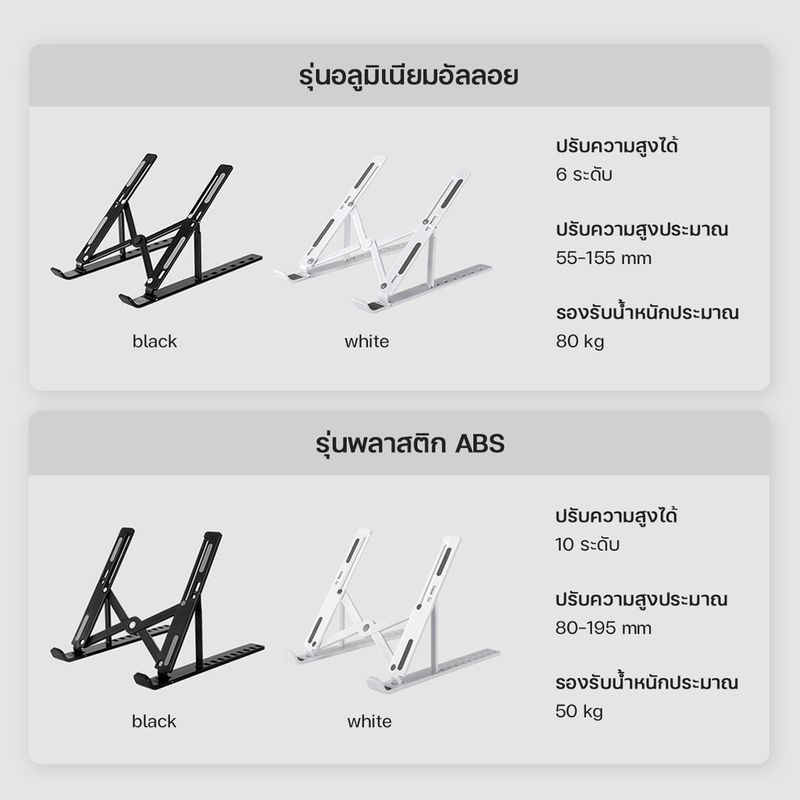 แท่นวางโน๊ตบุ๊ค ขาตั้งแล็ปท็อป ที่รองโน๊ตบุ๊ค แบบรุ่นอลูมิเนียม และ รุ่น ABS-พลาสติก สำหรับ macbook Laptop