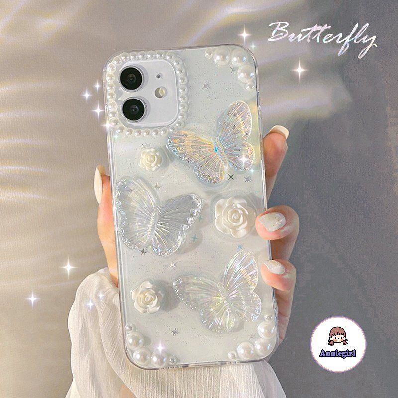 เคสไอโฟน 13 เคสโทรศัพท์มือถือ รูปแบบผีเสื้อ 3 มิติโปร่งใสป้องกันการหล่นเคสโทรศัพท์มือถือซิลิโคนอ่อนนุ่มเหมาะสำหรับ iPhone 11 15 14 Pro Max 12 13promax Xr Xs สูงสุด 8 7Plus