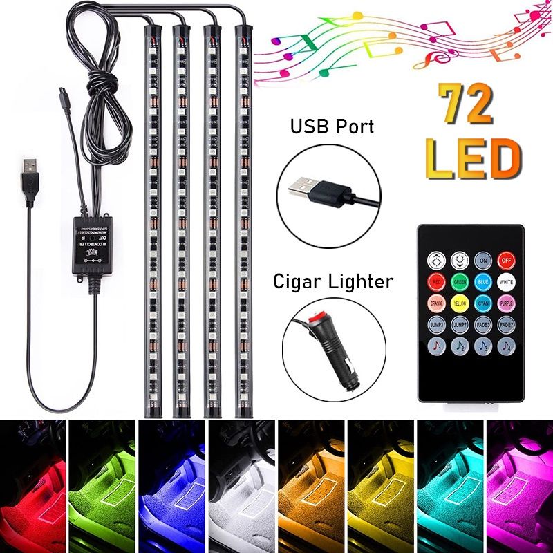 แถบไฟ LED 36/48/72 Ambient RGB USB 12V สําหรับตกแต่งภายในรถยนต์