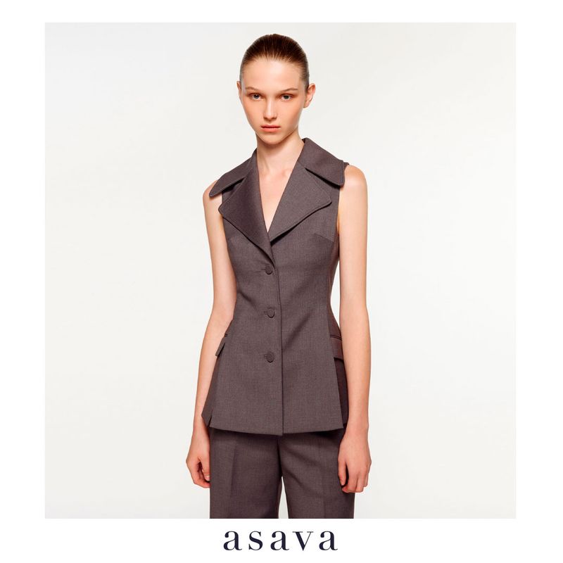 asava:Danica Sleeveless Jacket,Blue,S