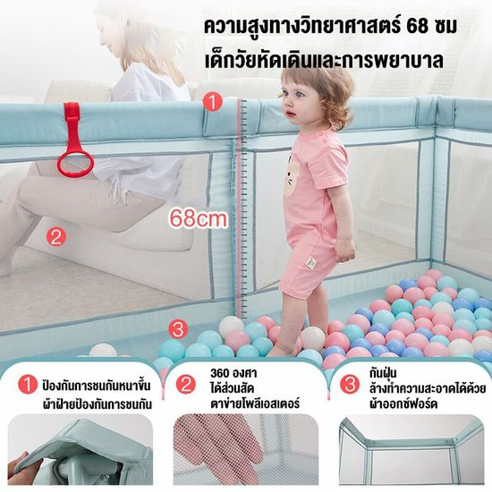 คอกกั้นเด็ก คอกกั้น Playpen คอกกั้นเด็กตาข่าย คอกเด็กคอกกั้นเด็ก พร้อมแป้นบาส+ลูกเล็ก คอกกั้นเด็กรุ่นใหม่ล่าสุด กั้นกระแทกรอบด้าน