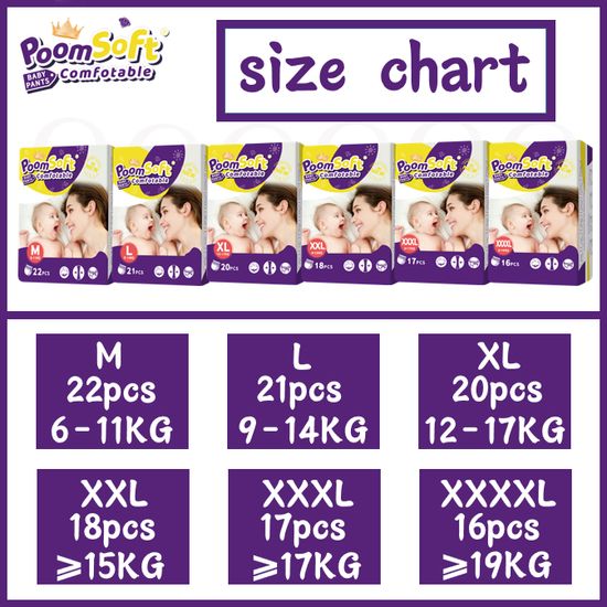 【จัดส่งฟรี！】Poomsoft แพมเพิส เดย์ไนท์แพ้นส์ Baby Pants ผ้าอ้อมเด็กสำเร็จรูป แพมเพิส เด็ก M/L/XL/XXL/XXXL/XXXXL 6-30KGผ้าอ้อมแบบกางเกง กางเกงผ้าอ