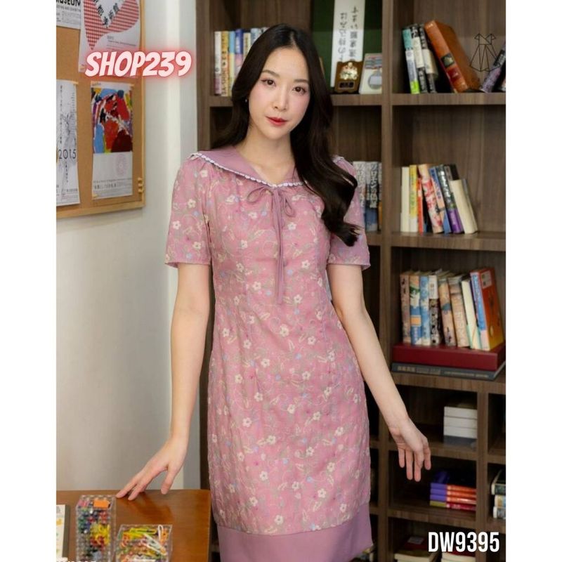 {S-7XL} 9395 งานป้าย Dress World เดรสสั้นลายดอก คอปกทหารเรือ น่ารัก รีบจับจองเลยจ้า