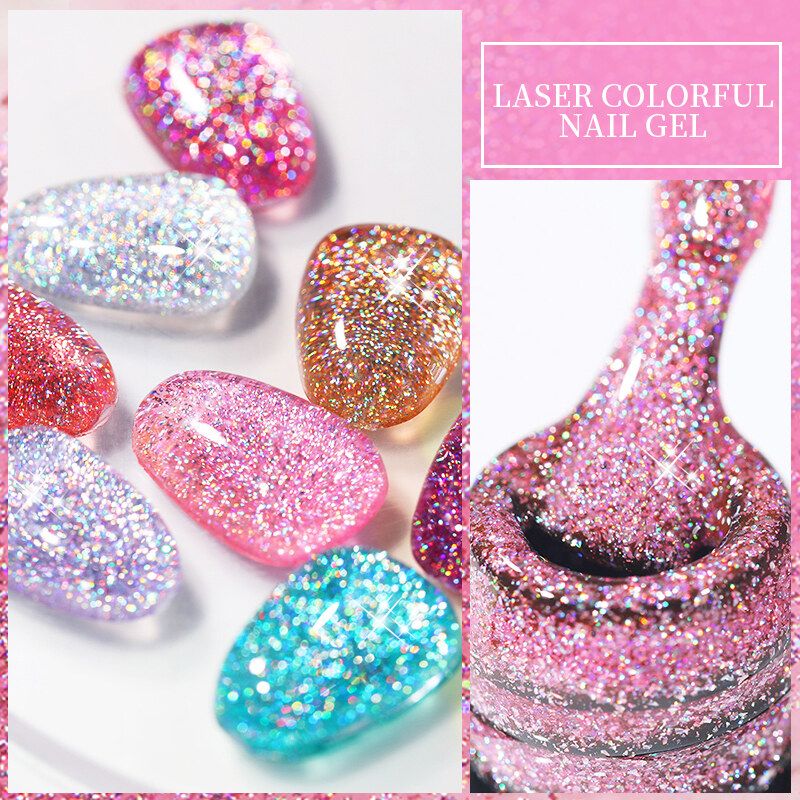 LILYCUTE 7ml Laser Glitter Nail Art Gel Polish Popular In Summer Glitter Sequins Soak Off UV Gel Colorful DIY Nails Art Design