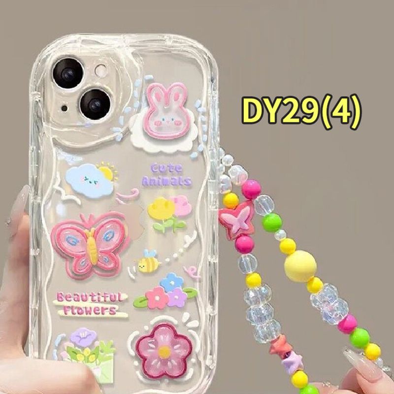 เคสสำหรับ IPhone 12 11 13 14 PRO MAX 6 7 6S 8 14 Plus X XR XS MAX 11 12 13 Se 2020 6SPlus 7Plus 6Plus 8Plus 14 Plus XSMAX 3D กระต่ายและผีเสื้อเคสที่มีสายคล้อง