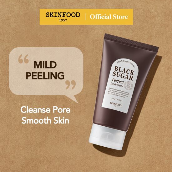 [SKINFOOD] น้ำตาลทรายแดงเข้มสมบูรณ์แบบโฟมผลัดเซลล์ผิว 180ml / Soft Exfoliating Cleansing Foam (Black Sugar Perfect Scrub Foam)