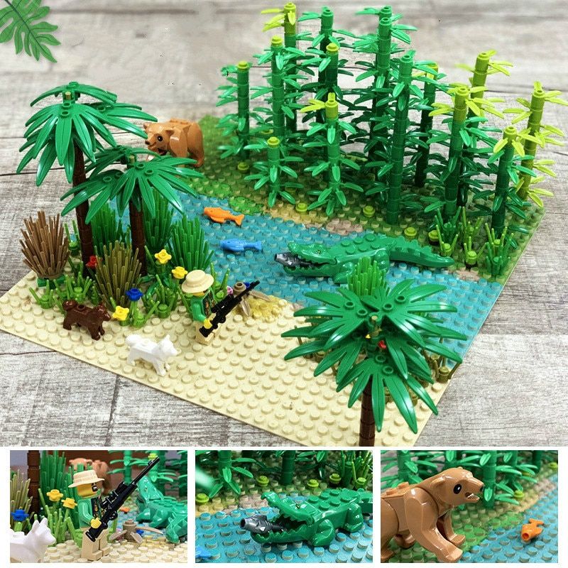 Base Plates Tropical Rainforest Amazon Jungle Building Blocks ingly Compatible Rainforest Animal Dinsaous Grass Tree MOC Kids Toy Gift