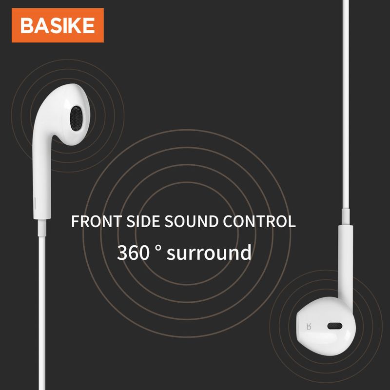 Basike หูฟัง หูงฟัง ของแท้100% หูฟังสำหรับไอโฟน แจ็คกลม 3.5mm Smart Earphone หูฟัง แจ็คกลม for iPad earbuds mini/2/3/iPhone 5 6 6 S PLUS หูฟังอเนกประสงค์ samsung oppo huawei vivo