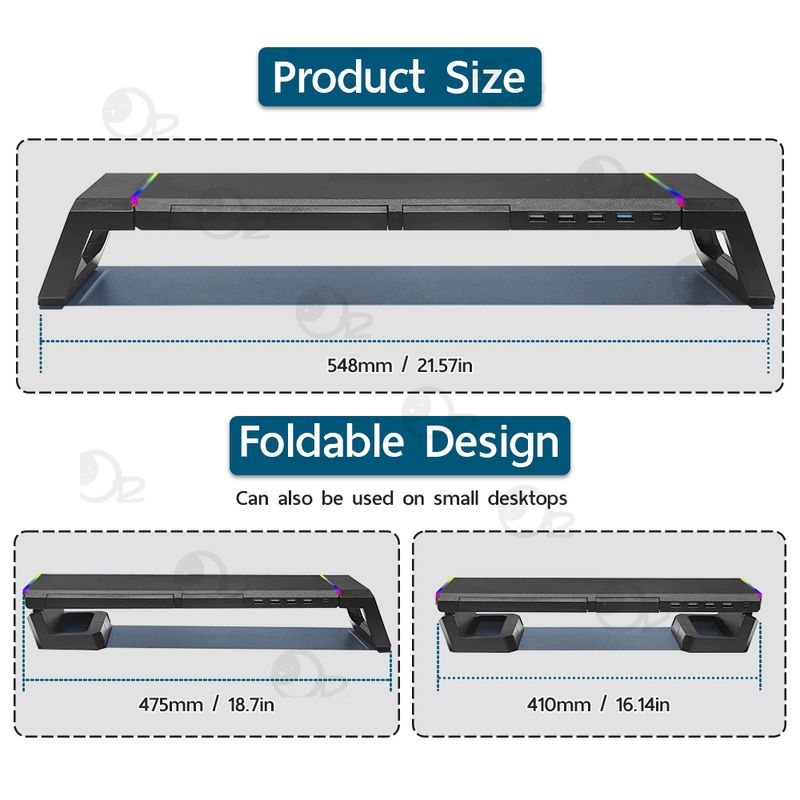 9Gadget - ที่วางจอคอม USB มี RGB โต๊ะวางจอมอนิเตอร์ วางโน๊ตบุ๊ค ที่วางคอม ที่วางมอนิเตอร์ Monitor Stand USB 4 Hub PC