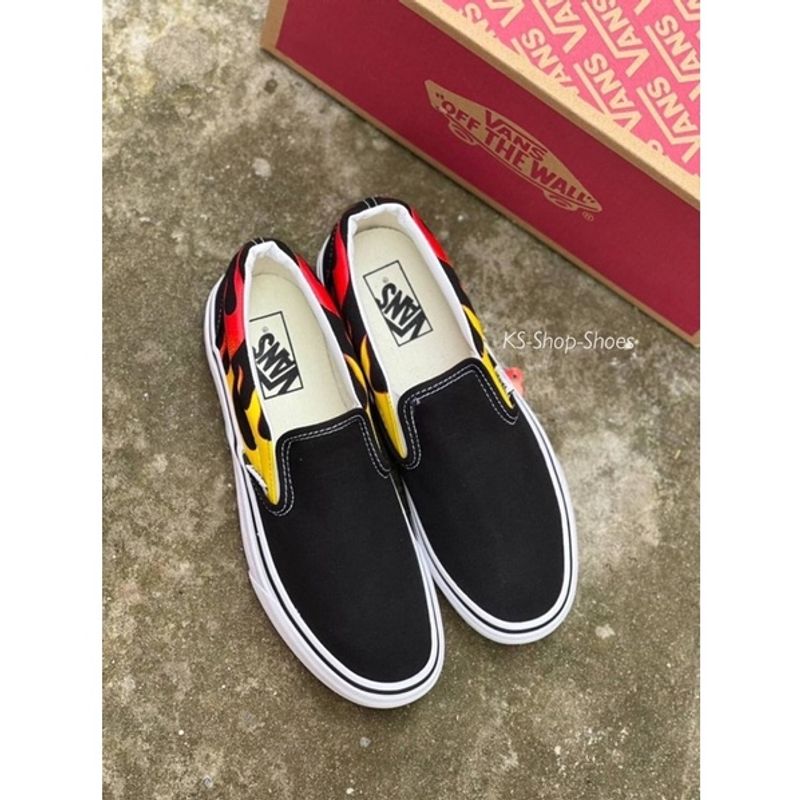 รองเท้าสลิปออน🔥Vans Slip On ลายไฟ Size 36-45(อุปกรณ์ครบกล่อง) สินค้าถ่ายงานจริง🔥