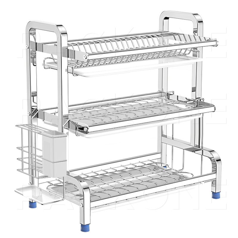 PACKONE ชั้นวางจานสแตนเลส 3/2ชั้น 304 ที่คว่ำชามจาน ที่คว่ำจาน ชั้นวางจานพร้อมอุปกรณ์จัดเก็บ พร้อมถอดเก็บน้ำ ชั้นตากจาน