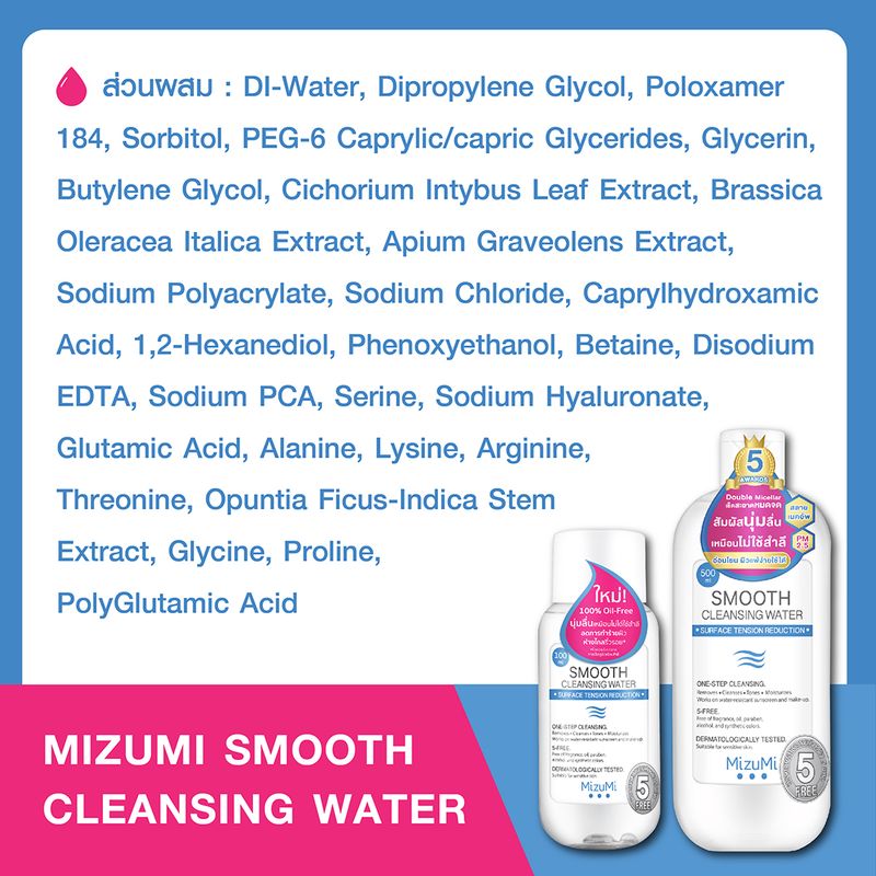 [แพ็คคู่] MizuMi Smooth Cleansing Water 500ml  คลีนซิ่งวอเตอร์ สลายเมคอัพ สัมผัสนุ่มลื่น ปกป้องการเกิดริ้วรอย ผิวแพ้ง่าย