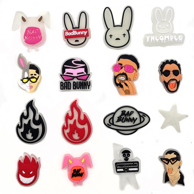 Jibbitz Bad bunny 1pcs การ์ตูน จะเรืองแสง Shoe Charms น่ารัก Pin Crocs decorate รองเท้า ตัวอักษรภาษาอังกฤษ decoration รองเท้าแตะ Aceessories diy ถอดได้ การ์ตูน ของขวัญสำหรับเด็ก