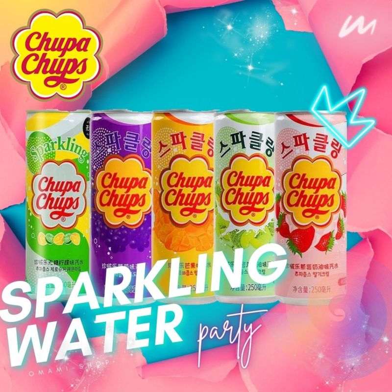 โซดากลิ่นผลไม้ Chupa Chups  1กระป๋อง/250ml.จูปาจู๊ปส์ น้ำอัดลมผลไม้ มีหลายรสชาติ ซ่าสดชื่น Spackling Water 🇰🇷