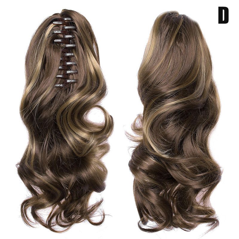 LemonBlue Clip-On Curly Ponytail Hair Extension Women Claw On Long Wavy Wig Hair Piece E