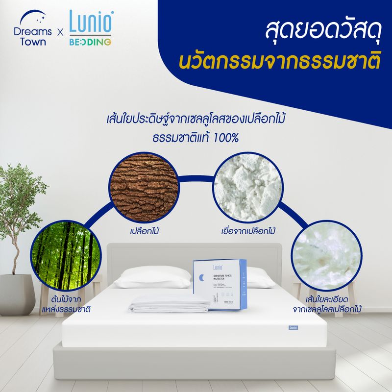 Lunio ผ้ารองกันเปื้อน ผ้ารองที่นอน กันน้ำ100% ผลิตจากผ้าเซลลูโลส ลดการเกิดไรฝุ่น  รุ่น Signature Tencel Protector