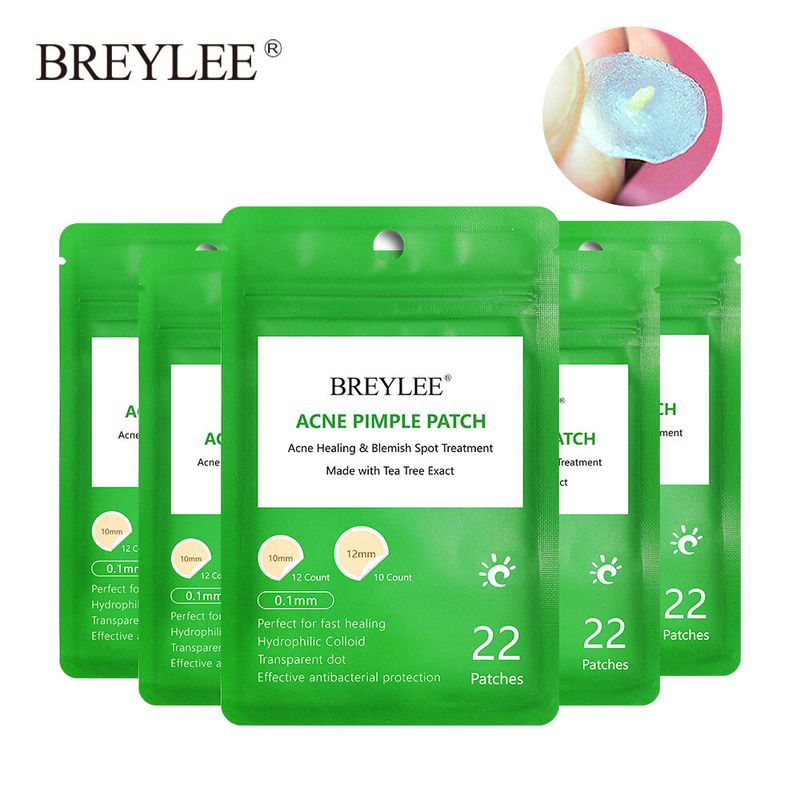 BREYLEE 5PCS วันสิวแพทช์สติกเกอร์สิวน้ำมันจากต้นชา Skincare