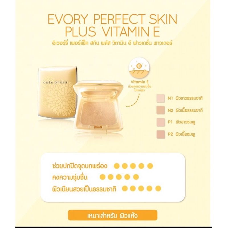 ส่งฟรี ‼️(แท้) Cute Press Evory Perfect Skin Plus Vitamin E 13g แป้งคิวท์เพรส อิเวอร์รี่ เพอร์เฟ็ค วิตามิน อี ฟาวเดชั่น พาวเดอร์