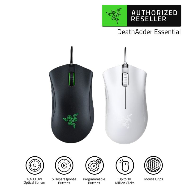 RAZER DEATHADDER ESSENTIAL - Black เมาส์เกมมิ่ง เซ็นเซอร์ Optical 6,400DPI สายเมาส์ทำจากยาง