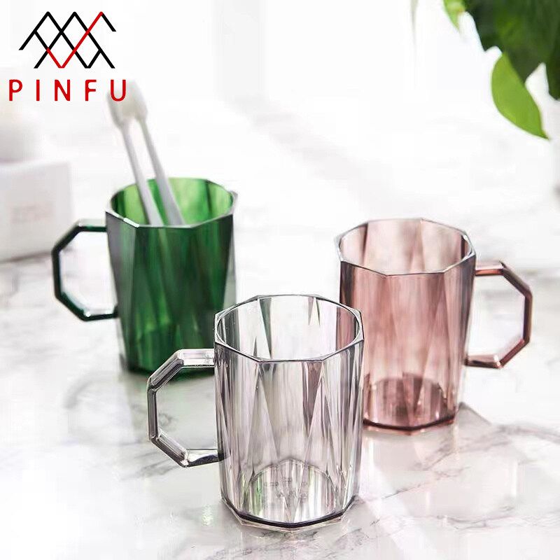 PINFU_SHOP แก้วน้ำพลาสติกใส แก้วน้ำมีหู ทรง8เหลี่ยม