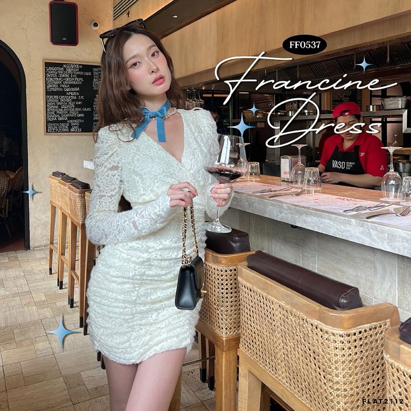 FLAT2112 FF0537 : FRANCINE DRESS เดรสลูกไม้เข้ารูป เดรสออกงาน