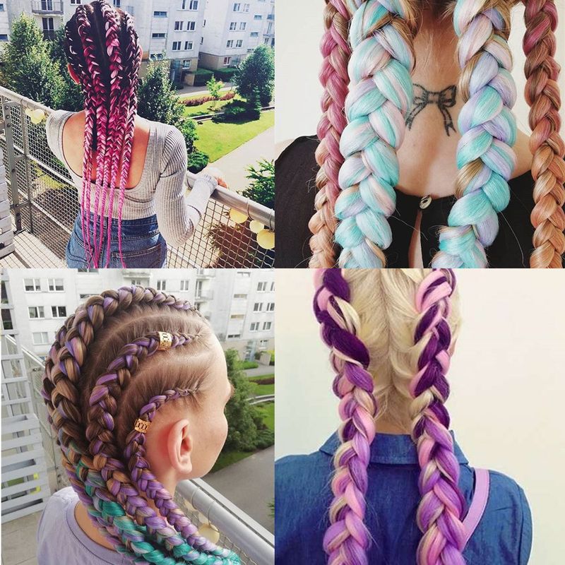 Funny Go ผมเปีย ไหมถักผม สีทูโทน แอฟริกันเดรดล็อกส์ wig braids（ความยาว: 24 นิ้ว（ประมาน60ซม）100g/ per pack