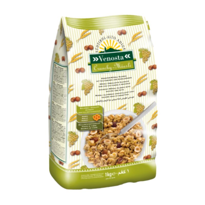 วีนอสต้า กราโนล่าผสมเฮเซลนัท&ลูกเกด 1กก -Venosta Granola crunchy wholegrain muesli breakfast cereal 1kg