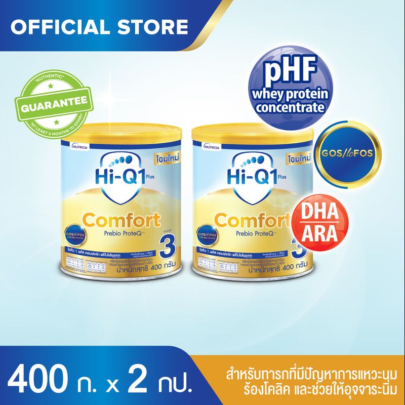 Hi-Q Comfort นมผง ไฮคิว 1 พลัส คอมฟอร์ท พรีไบโอโพรเทก ขนาด 400กรัม (2 กระป๋อง) (นมสูตรเฉพาะ ช่วงวัยที่ 3)