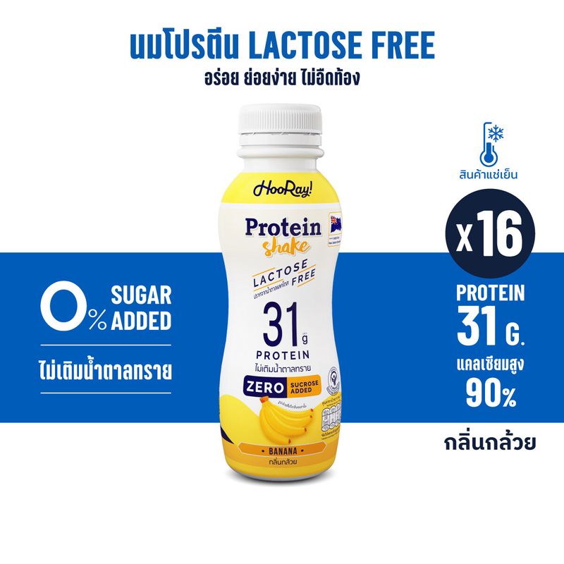 Hooray! Protein Shake Lactose Free นมโปรตีนสูตรเวย์ Pack 16 ขวด รอบส่งวันที่ 1-3 [BBF12/07/2024][ต้องแช่เย็นตลอดเวลา]