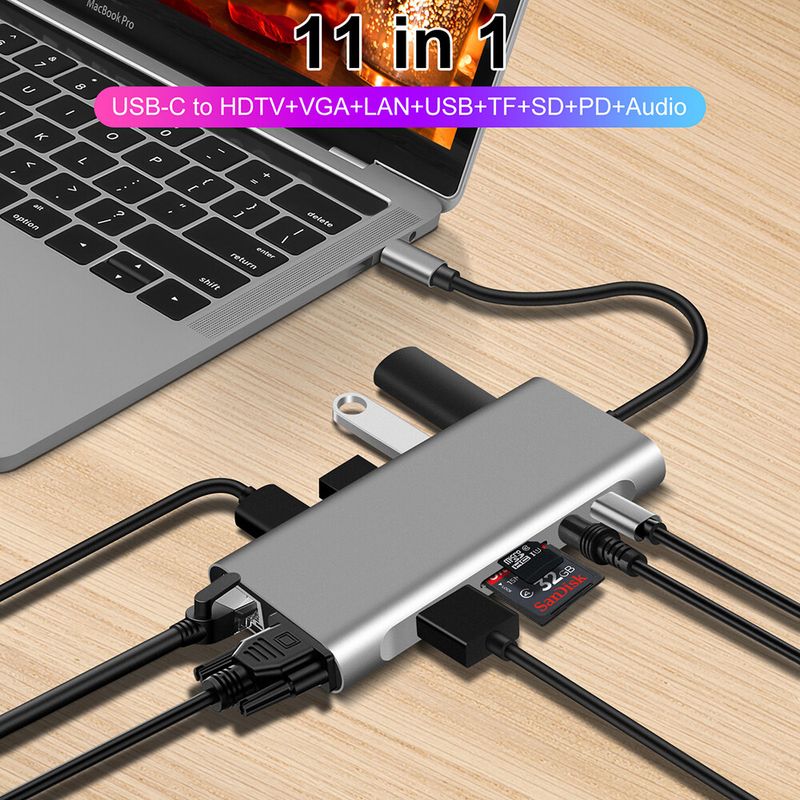 [🇹🇭Stock&COD]🚀 จัดส่งจากประเทศไทย🚀8 In 1 อะแดปเตอร์ฮับ ฮับ USB Hub Type-C To USB 3 . 0 + HDMI + RJ 45 สําหรับ MacBook For Laptop PD