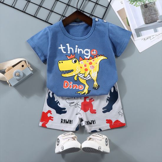 Xiaozhima Baby Kids Boys Dinosaur Clothing Sets 100% Cotton Short Sleeves T-shirt and Shorts 2PCS Clothes Suit Soft Fashion Outfits For 0-7 Years