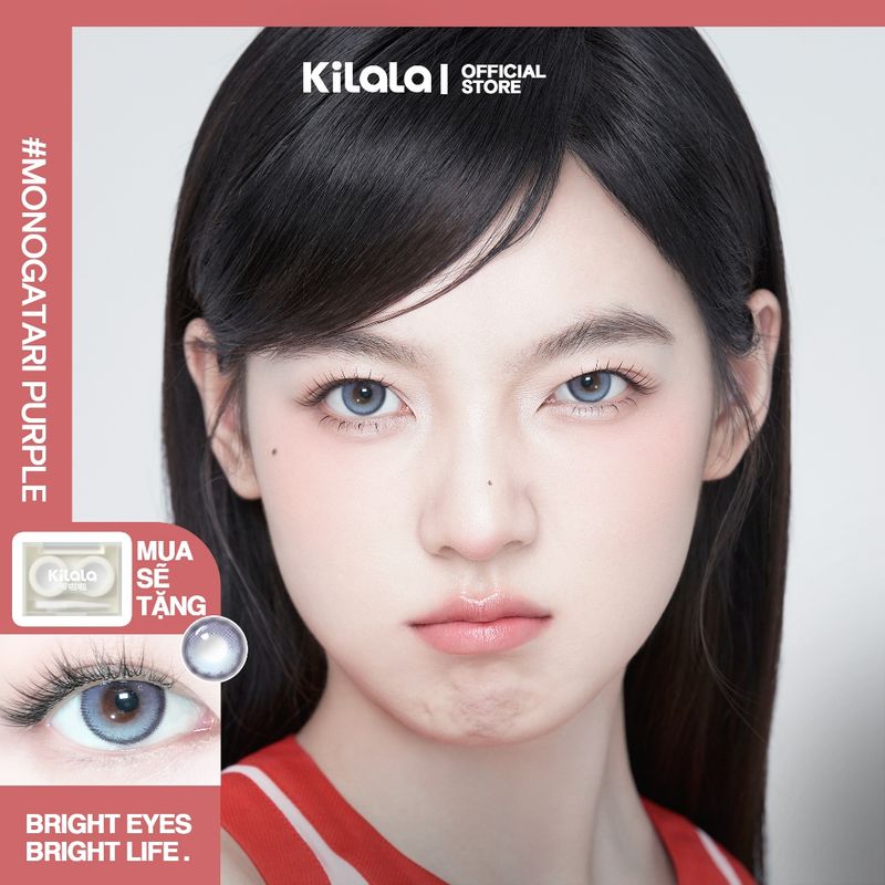 คอนแทคเลนส์ราย 6เดือน สีม่วง Kilala Monogatari Purple DIA 14.2mm ค่าสายตา 0-8 1 คู่ (2 เลนส์)