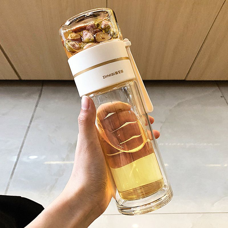 Double Wall Glass Anti-scald Tea Bottle Cups-Glass Tea Infuser-BPA-Proof Glass Tea Tumbler Water Separation Tea Filter Cup apply to Tea、Go Office Go To School Reusable Portable Water Bottle