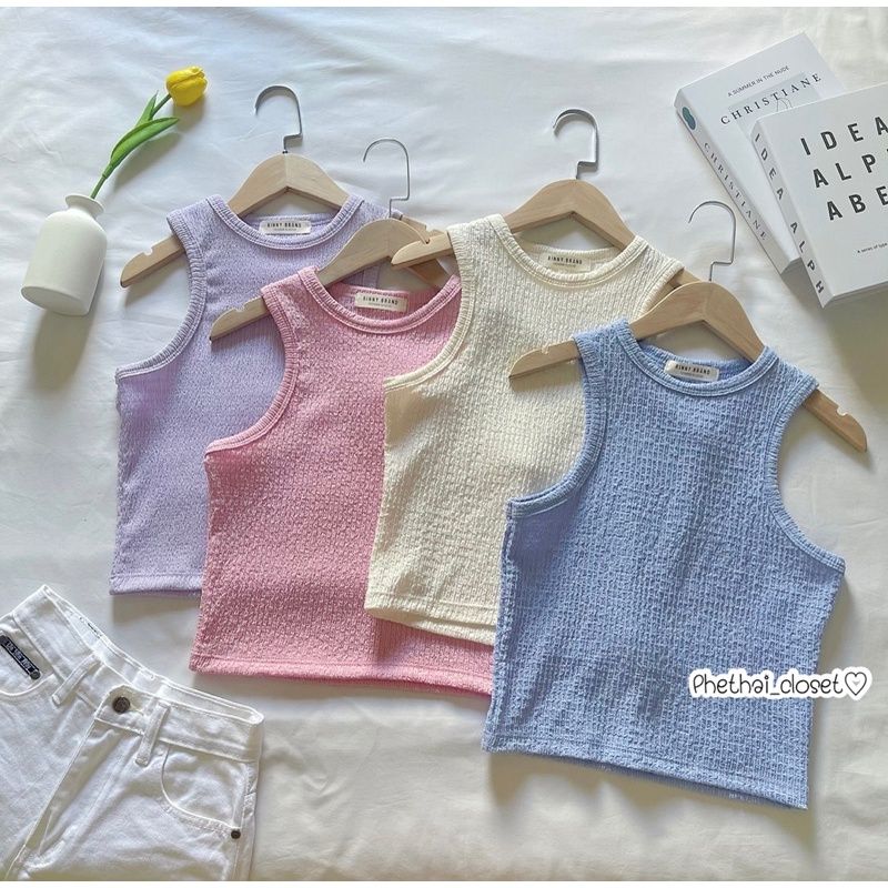 Saleป้ายRinny♡Tank top♡รุ่นผ้าฟู~เสื้อกล้ามน่ารักสีแคนดี้