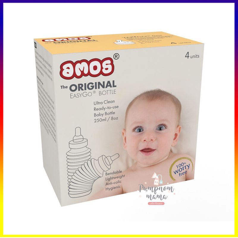 Amos Easy Go bottle ขวดนมพกพาใช้แล้วทิ้ง ไม่ต้องล้างก่อนใช้ พกพาสะดวกที่สุด Amos Baby Bottle 1 แพค มี 4 ขวด