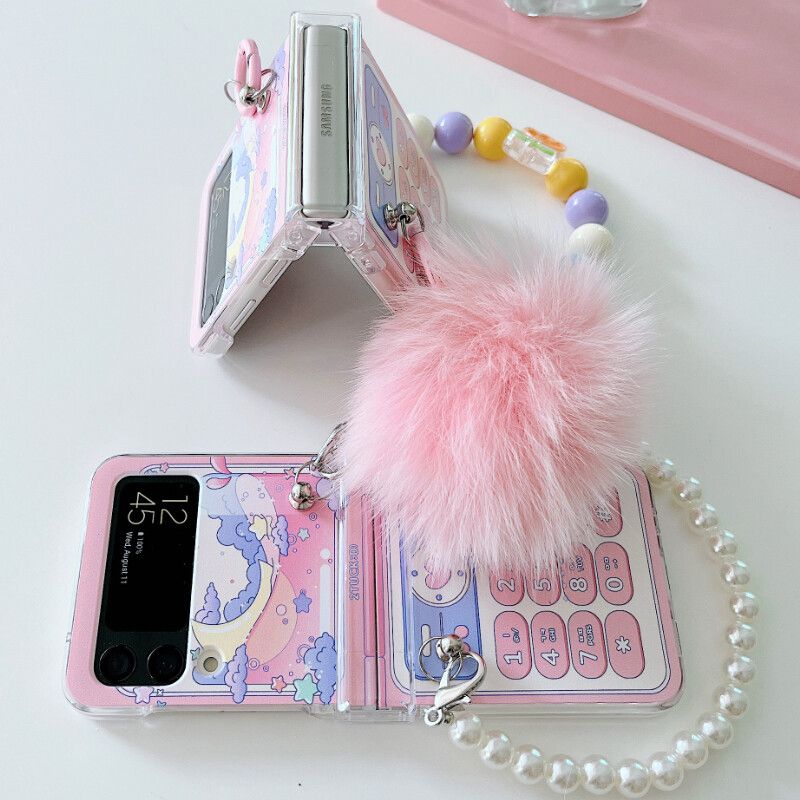 CSCR เคสสำหรับ Samsung Galaxy โทรศัพท์สำหรับผู้หญิง Z Flip 5 4 3 5G เคส Wtih Chain Cover น่ารักผ้ากำมะหยี่น่ารักสร้อยข้อมือไข่มุก ZFlip5 ZFlip4 ZFlip3 Flip3 Flip4ฝาครอบ Flip5