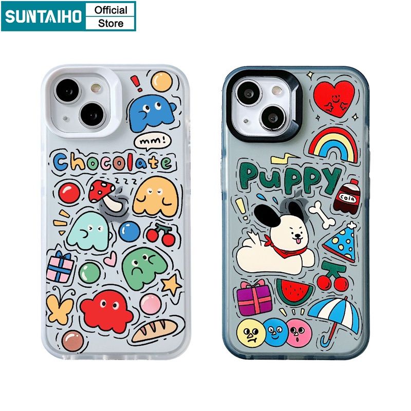 Suntaiho เคสไอโฟน เคสโทรศัพท์มือถือ ซิลิโคนนิ่ม TPU ใส กันกระแทก ลายสุนัขกินถั่ว สีรุ้ง สําหรับ Iphone 15 14 13 12 11 Pro Max IP 7 8 Plus Iphon X Xs XR XsMax