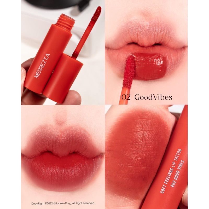 ส่งฟรี‼️ Merrezca Soft Feelings Lip Tattoo ลิปจุ่ม เนื้อแมทกำมะหยี่ เม็ดสีแน่นชัดติดทนนาน กลบมิดรอยคล้ำปาก เมอเรสก้า