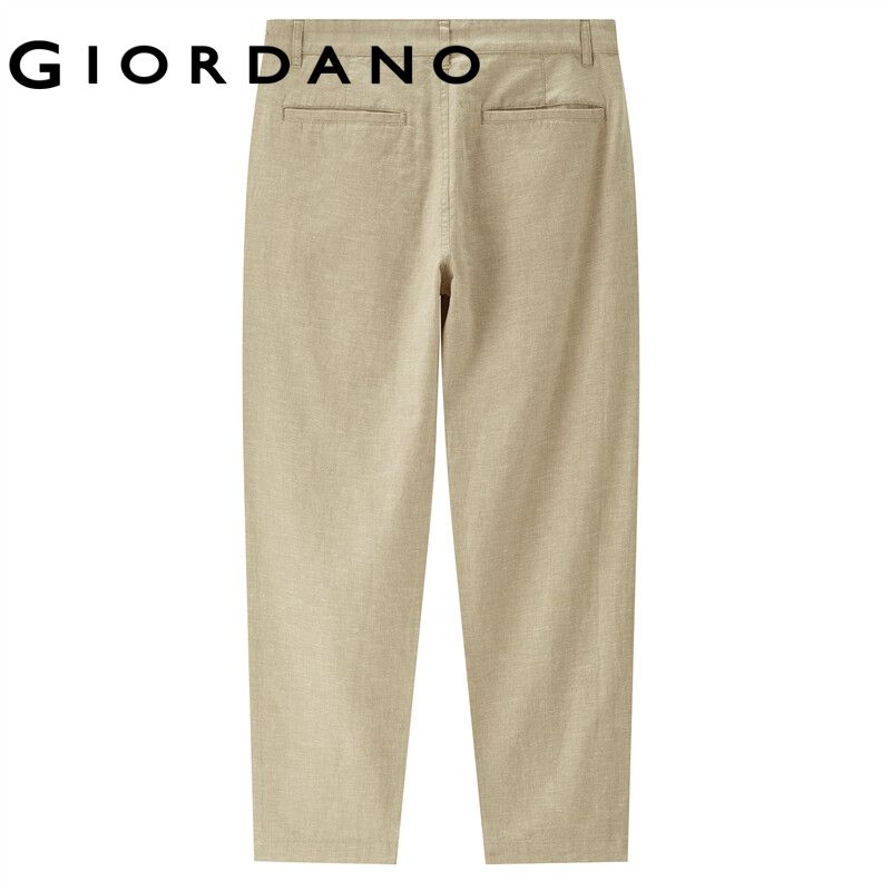 GIORDANO ผู้ชาย กางเกงลำลองทรงครอปเอวกลางคอตตอนลินินทอธรรมชาติ Free Shipping 01123349