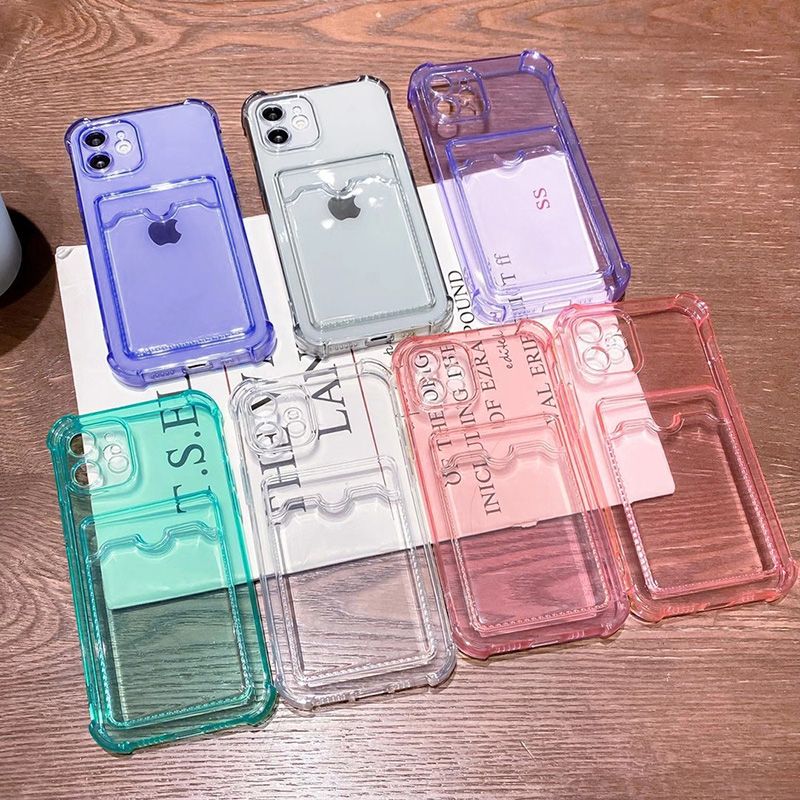 เคสโทรศัพท์กันกระแทกแบบใสสำหรับ iPhone 14 11 12 13 Pro Max X XS Max SE 2020 7 8 Plus เคสฝาหลัง TPU นิ่มช่องใส่บัตรแฟชั่น