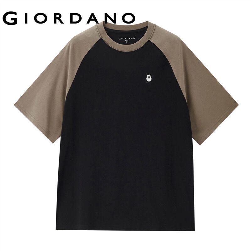 GIORDANO ผู้ชาย เสื้อยืด ICE Cooling เย็บปักถักร้อย TEE ตัดกัน Raglan Sleeve Crewneck แฟชั่นฤดูร้อน Casual เสื้อยืด Free Shipping 13024307